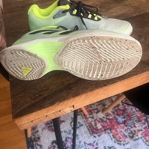 White and neon adidas court shoes women